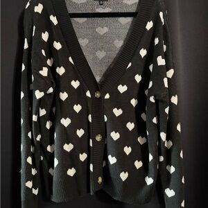 Heart Patterned Black and White Cardigan